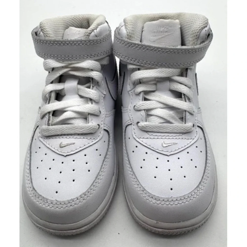 Nike Air Force 1 Mid LE White Leather Kids Sneakers Hook Loop US 8C DH2935-111